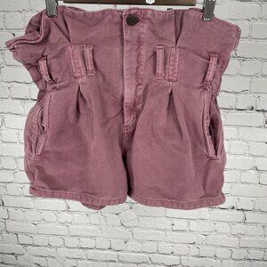 John John Purple Pink 100% Cotton Twill High Rise Paperbag Jean Shorts Size 30